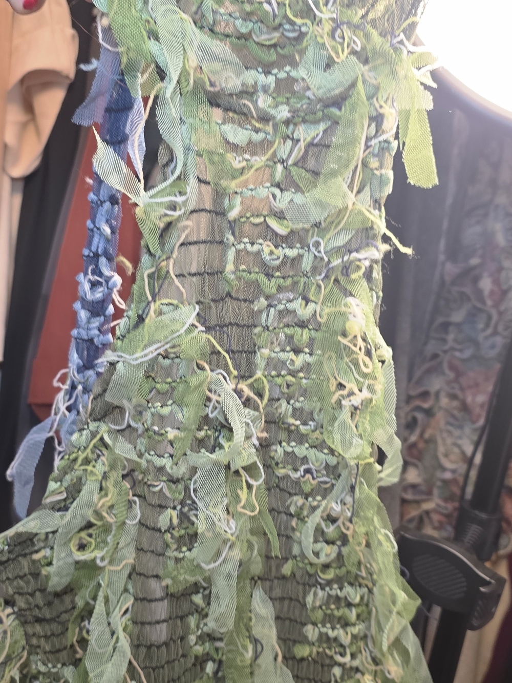 Green Textured Ruffled Women's Dress